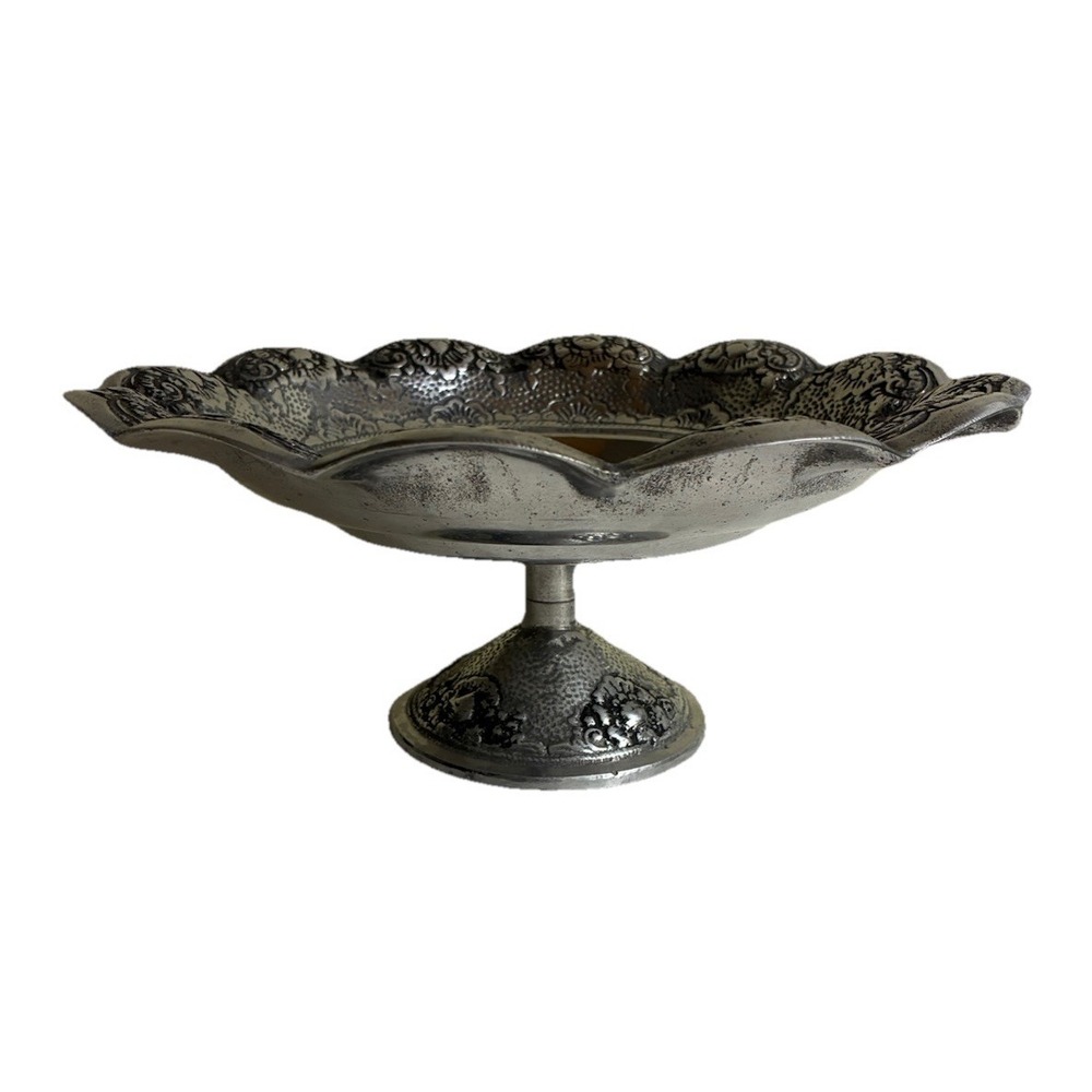 Vintage Pedestal Compote Bowl Triple Silver Plate TS Floral‎ Ornate Candy Dish